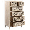Lawrence 54" Tall Floral Carved Chest, Distressed White