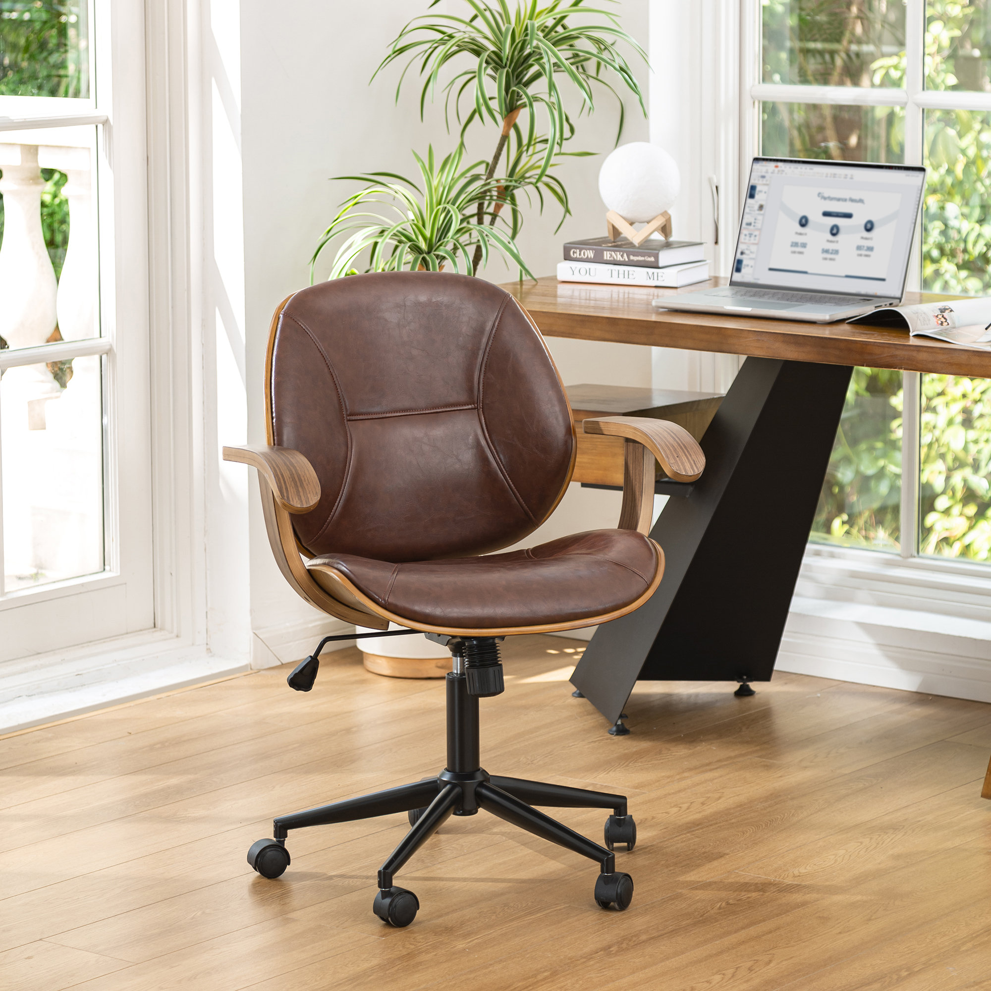 38"H Russet PU Leather Adjustable Swivel Desk Chair/Task Chair