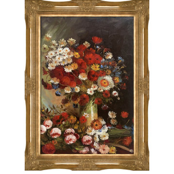 La Pastiche Vase with Poppies Cornflowers with Victorian Gold Frame, 32" x 44"