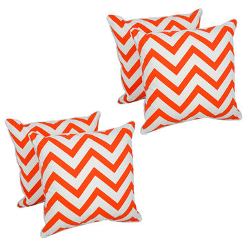 18" Corded Throw Pillows With Inserts, Orange and White, Set of 4