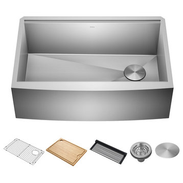 Kore Workstation Farmhouse Stainless Steel 1-Bowl Kitchen Sink w accessories, 30