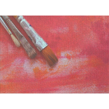 Paint Brushes On A Red Background Area Rug, 5'0"x7'0"