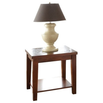 Bowery Hill Contemporary Slate Wood/Stone Top End Table in Cherry