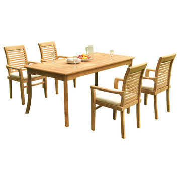 5-Piece Outdoor Teak Dining Set: 60" Rectangle Table, 4 Mas Stacking Arm Chairs
