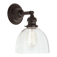 Light Wall Sconce Oil Rubbed Bronze Finish 7"Wide, Clear Mouth Blown Glass Shade