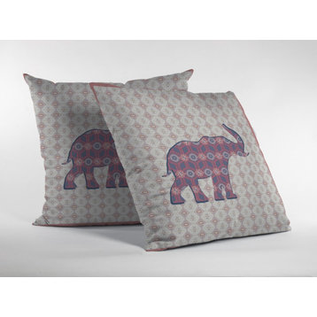 16" Magenta Elephant Indoor Outdoor Throw Pillow