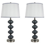 Urbanest - Set of 2 Beautor Lamps, Brushed Steel & Gray Glass with White Shades - Urbanest's designer table lamp set is a stunning and elegant way to light your space.