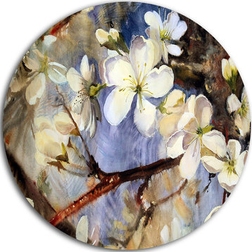 White Spring Flowers, Floral Round Wall Art, 36"