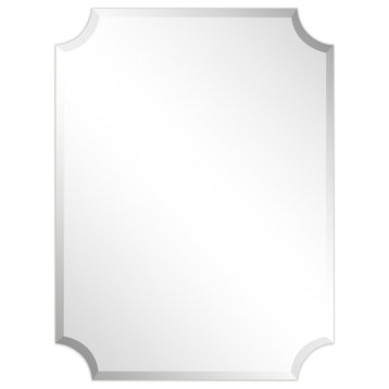 Frameless Rectangle Scalloped Beveled Wall Mirror, 1" Beveled Edge, 40"x30"