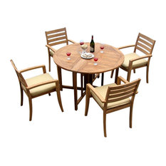 5-Piece Dining Set, 48" Round Butterfly Table, 4 Travota Stacking Arm Chairs