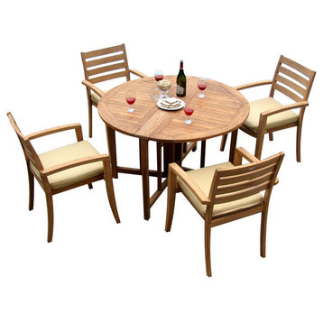 5-Piece Dining Set, 48" Round Butterfly Table, 4 Travota Stacking Arm Chairs