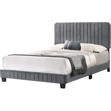 Glory Furniture Lodi Velvet Upholstered King Bed in Gray