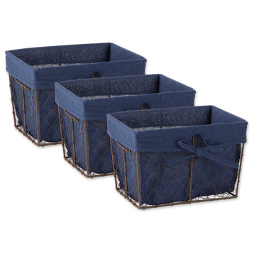 Small Rustic Bronze Chicken Wire French Blue Liner Basket 3-Piece Set