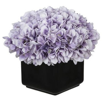 Artificial Lavender Hydrangea in Large Black Cube Ceramic