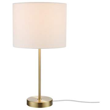 Versa 19" Matte Gold Table Lamp with White Linen Shade