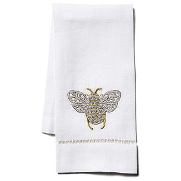 Bee Fingertip Towel, White Linen