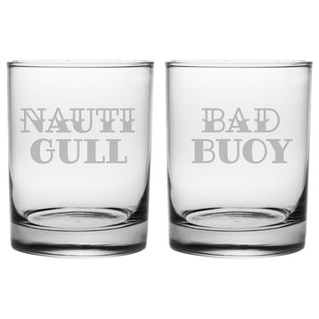 "Nauti Gull" and "Bad Buoy" 2-Piece Rocks Glass Set