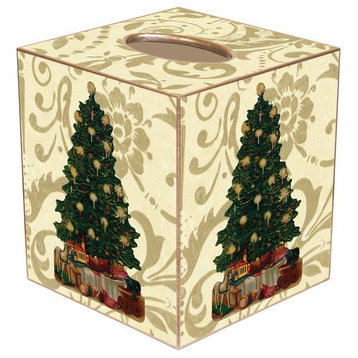 TB2529 - Christmas Tree on Gold Damask Tissue Box Cover