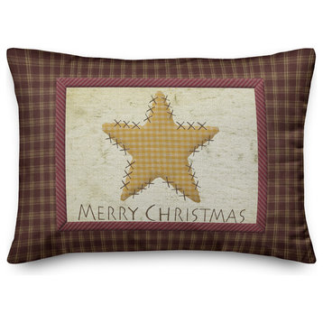 Merry Christmas Traditional Star Plaid 14"x20" Throw Pillow Cover