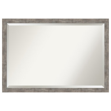 Marred Pewter Beveled Wood Wall Mirror 38.5 x 26.5 in.