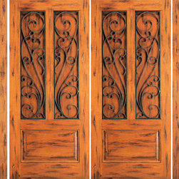 Double Door with Two Sidelites Front Prehung Knotty Alder, 3-Panel - Front Doors