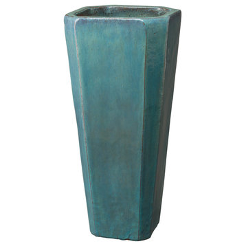 Tall Square Planter, Teal 15.5X35"H