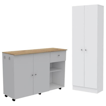 Home Square 2-Piece Set with Kitchen Island Cart and Storage Pantry Cabinet