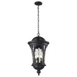 Z-Lite - Doma 5 Light Outdoor Pendant or Chandeller, Black - Traditional and timeless, this large outdoor chain hung fixture combines black cast aluminum hardware with clear water glass for a classic look.