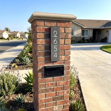 Modern House Numbers on Brick Mailbox Column