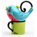 Cosmos Gifts Corp - Blue Bird Tea for One Set, 12 oz. - Enjoy your tea with the vibrant and charming Blue Bird Tea for One Set. This hand-painted ceramic set includes a blue bird-shaped teapot and bright green mug. Use the set for afternoon tea or formal tea parties. Holds 12 ounces. Hand wash only.