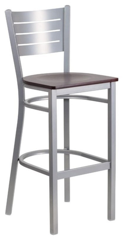 Bowery Hill Bar Stool in Mahogany and Silver - Contemporary - Bar ...