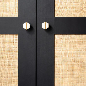 Bespoke cupboard with raffia inserts