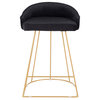 Canary Upholstered Contemporary Counter Stool, Set of 2, Black Velvet, Gold Meta