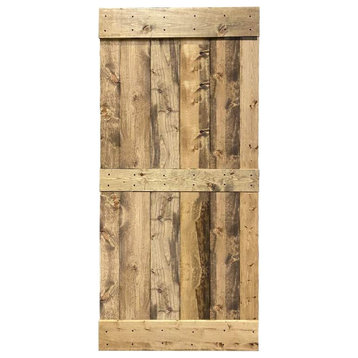 Stained Solid Pine Wood Sliding Barn Door, Weather Oak, 36"x84", Mid-Bar