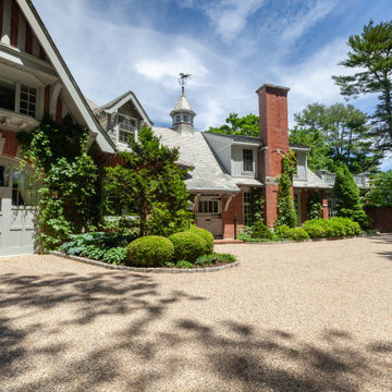 Shingle-Style Coastal Home with Brick Chimney & Circular Drive – Newburyport MA