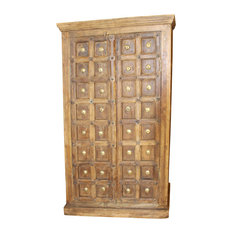 Mogul Interior - Consigned Antique Indian Armoire Vintage Solid Wooden Cabinet 2 Door Wardrobe - Armoires and Wardrobes
