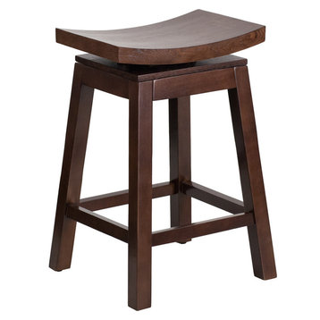 High Saddle Seat Cappuccino Counter Height Stool With Auto Swivel Seat, 27.25"