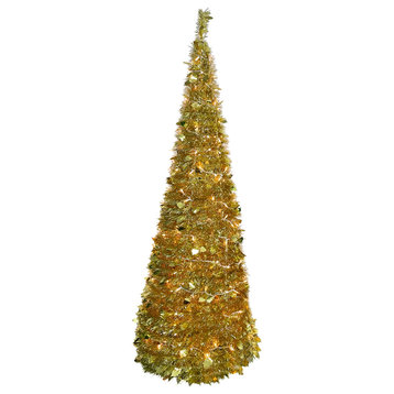 6' Pre-Lit Gold Tinsel Pop-Up Artificial Christmas Tree, Clear Lights