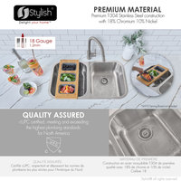 STYLISH Jaspel Dual Mount 32" Double-Bowl Stainless Steel Kitchen Sink