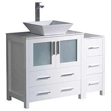 Torino 42" White Modern Bathroom Cabinets With Top and Vessel Sink
