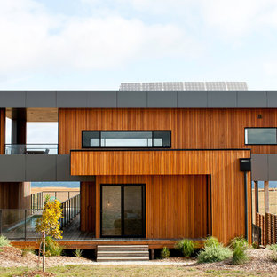 Zweistöckiges Maritimes Haus mit Flachdach in Melbourne