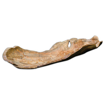 Carved Driftwood Modern Decorative Tray, Serving Centerpiece Bowl Natural