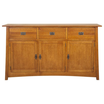Crafters and Weavers Arts and Crafts 3-Drawer Solid Wood Sideboard in Cherry