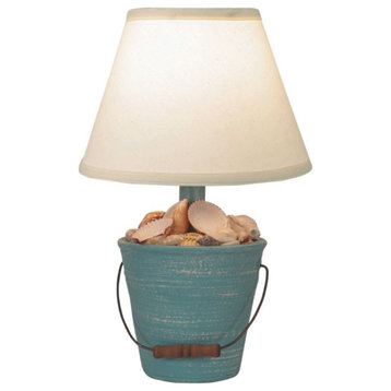 Mini Weathered Turquoise Sea Bucket of Shell Table Lamp