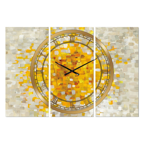 Design Art Designart ‘Glam Yellow Explosion Blocks’ Glam 3 Panels Oversized Wall Clock – 36 in. Wide x 28 in. high – 3 Panels
