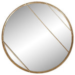 StyleCraft - Line Accent Mirror Gold Metal Round Wall Mirror 28"H28"Wx1"D - The Line Accent Mirror by StyleCraft offers a clean geometric design with creative detailing that fits perfectly into modern decor. This metal round wall mirror is finished in distressed gold and features diagonal line elements that enhance the shape. Include this accent mirror in the entryway, hallway, or bedroom decor for a polished look.