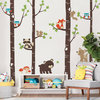 Birch Trees With Cute Forest Animals Wall Decal, Scheme A, 120" Tall Trees