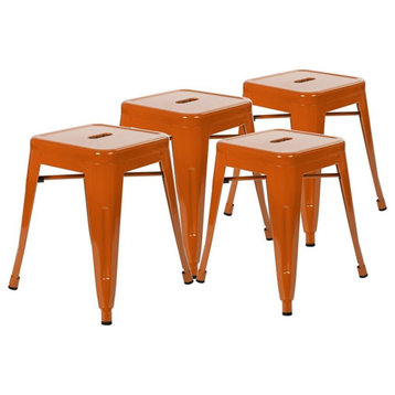 Flash Furniture 18" Stackable Metal Dining Stool in Orange (Set of 4)
