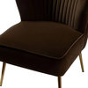 Set of 2 Accent Chair, Angled Legs With Velvet Seat & Channeled Back, Brown