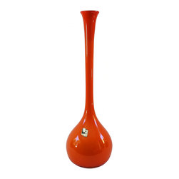CASED ITALIAN ORANGE FLUTED LONG NECK BOTTLE - Vases
